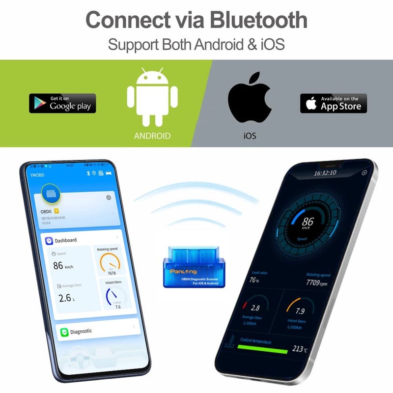 Panlong OBD2 Scanner Bluetooth OBDII Diagnostic Tool Car Code Reader Turn Off Check Engine Light Support Android Torque App - Image 2